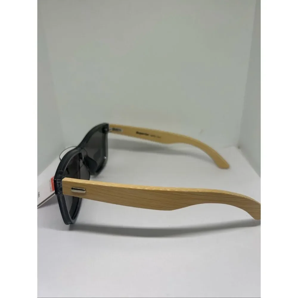 Superior Bamboo Mirrored  UV400 Rimless Shield Sunglasses Eco-Friendly Wooden Ar